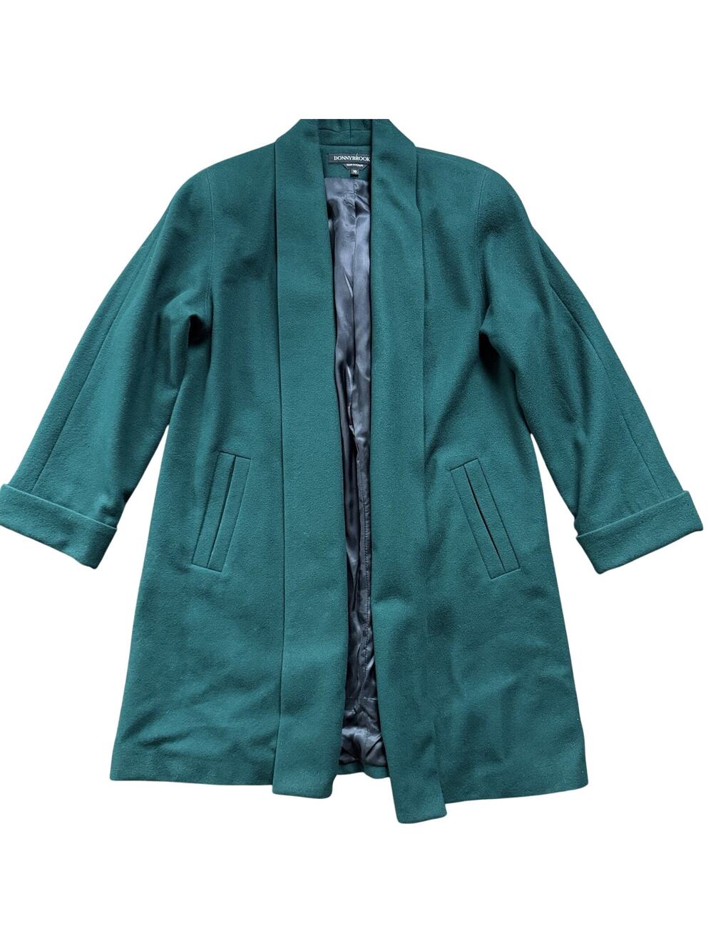 Vintage 80s Donnybrook‎ Wool Coat 10 Emerald Green Open Front Jacket Russia